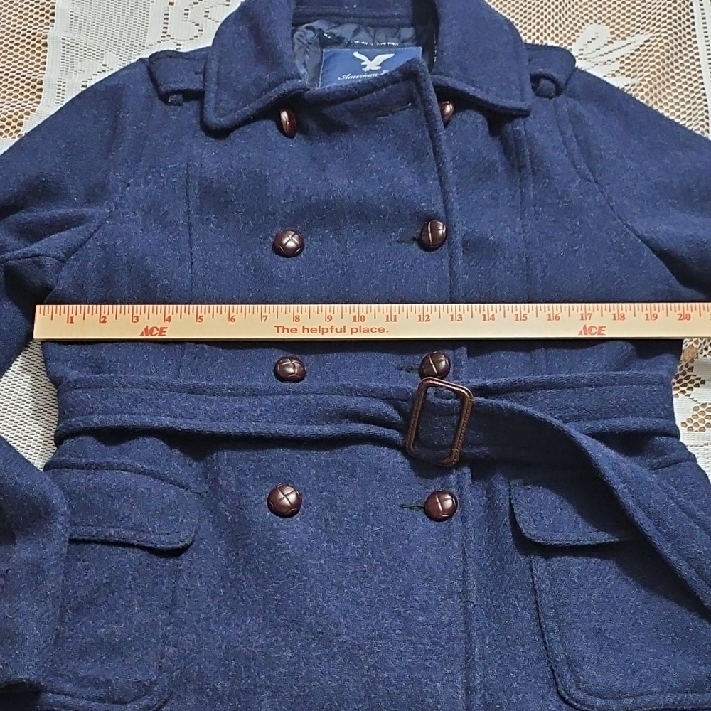 Vintage American Eagle Outfitters Women's Dark Blue Peacoat - Picture 6 of 11